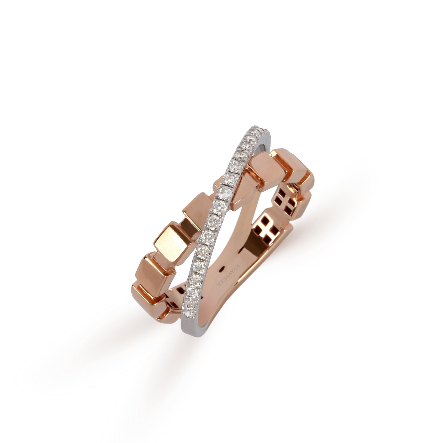 Two-Tone Overlapping Band Diamond Ring