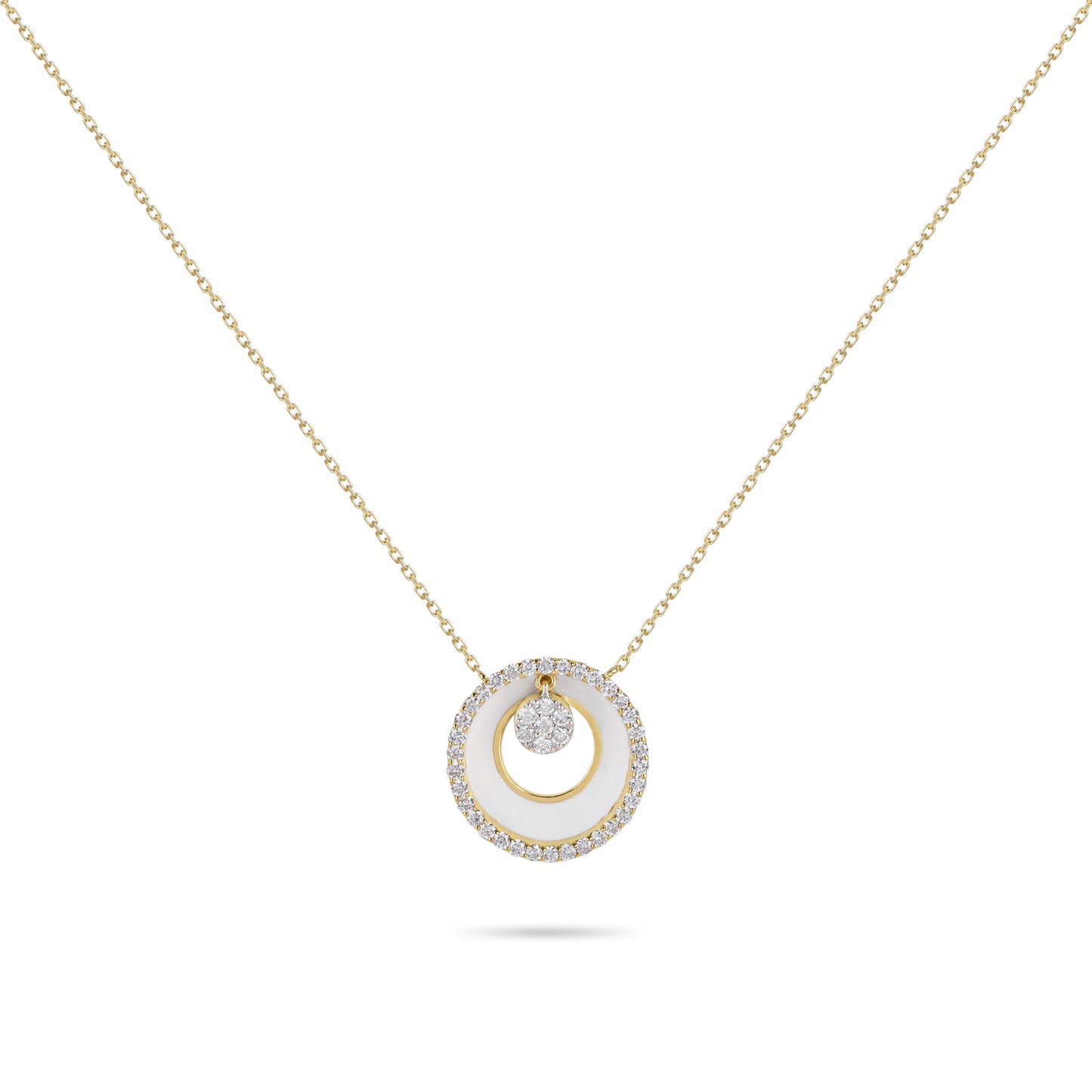 Circular Enamel Ornament & Diamond Pendant Necklace