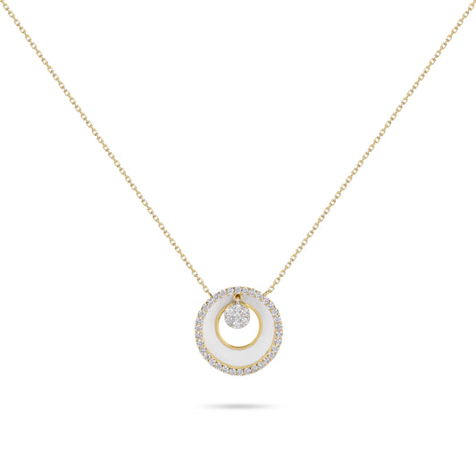 Circular Enamel Ornament & Diamond Pendant Necklace