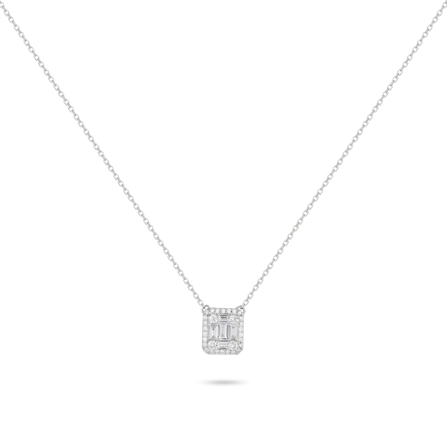 Framed Diamond Baguette Necklace | Diamond Necklace | Diamond Gold Necklace