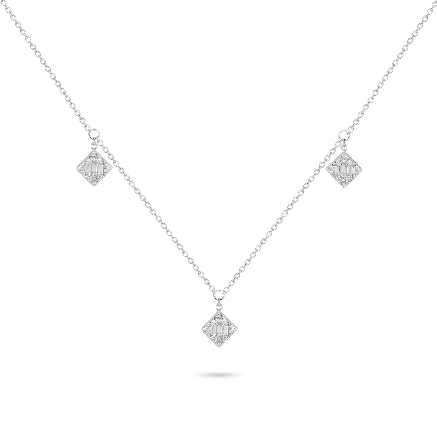 Square Diamond Charm Necklace | Diamond Necklace | Diamond Necklace Design