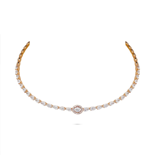 Oval & Pear Accent Diamond Linear Choker