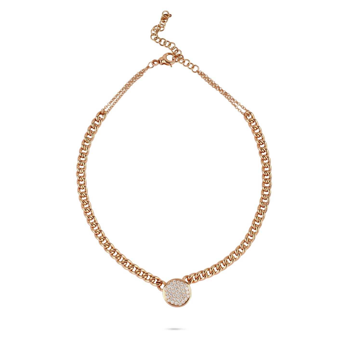 Circle Diamond Pendant Cuban Chain Necklace