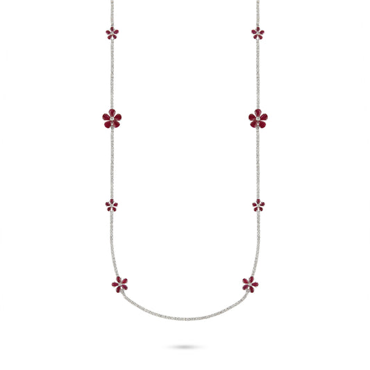 Ruby & Diamond Floral Long Necklace