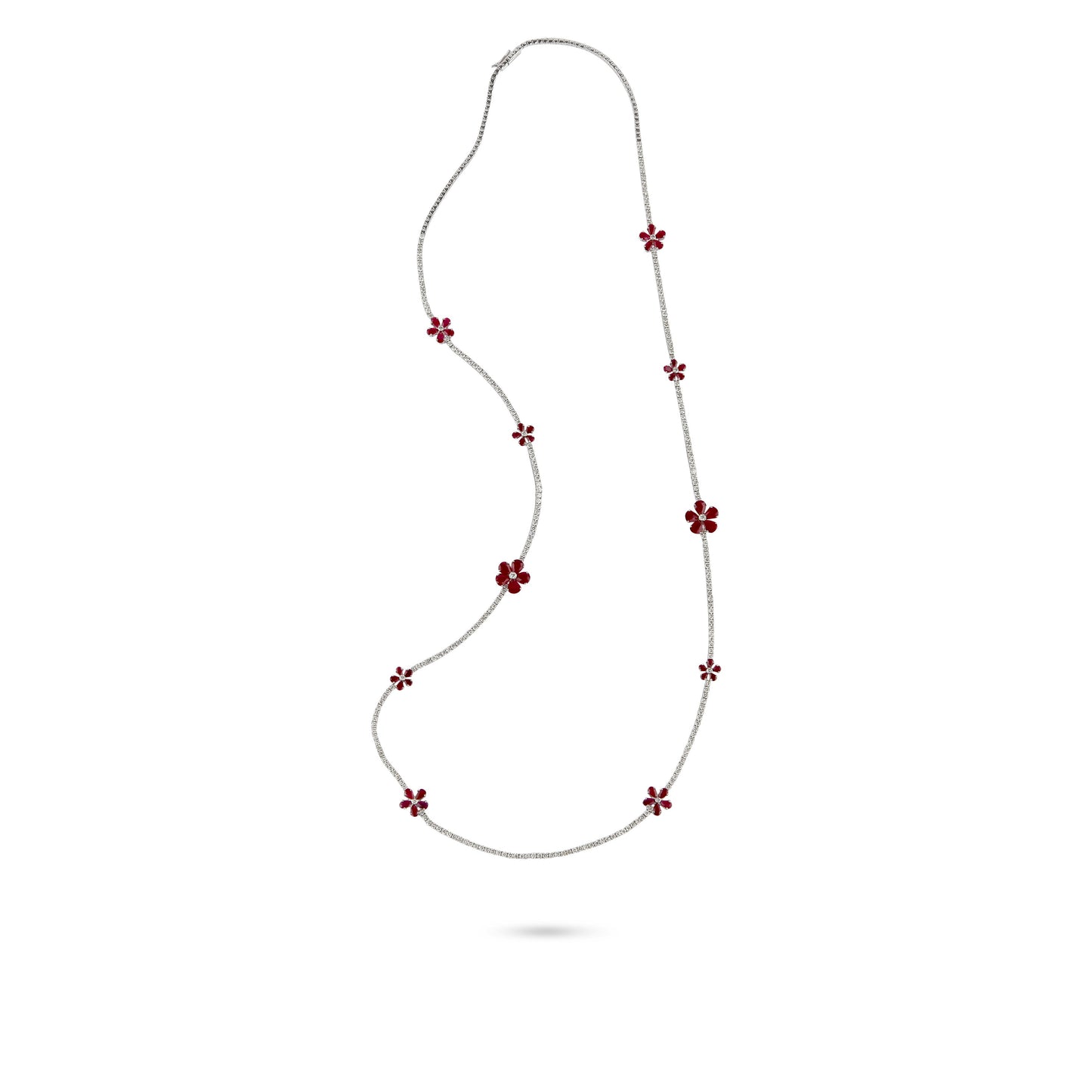 Ruby & Diamond Floral Long Necklace