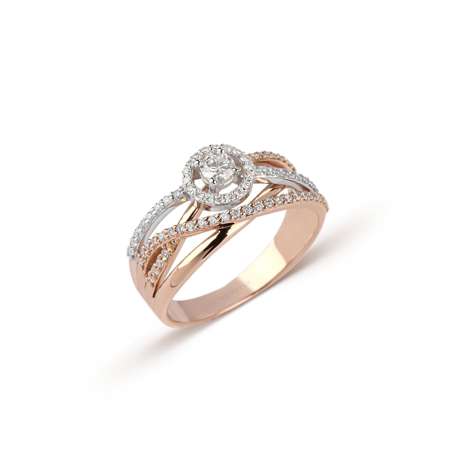 Two-Tone Overlapping Bands & Diamond Center Ring | diamond jewelers | diamond rings