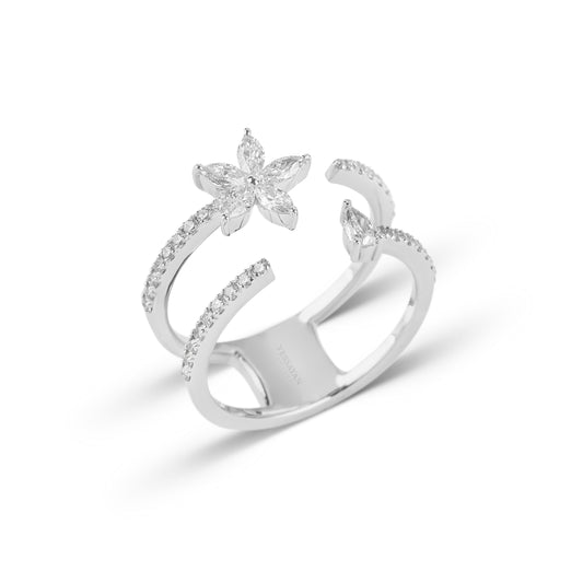 Floral Double Band Diamond Ring