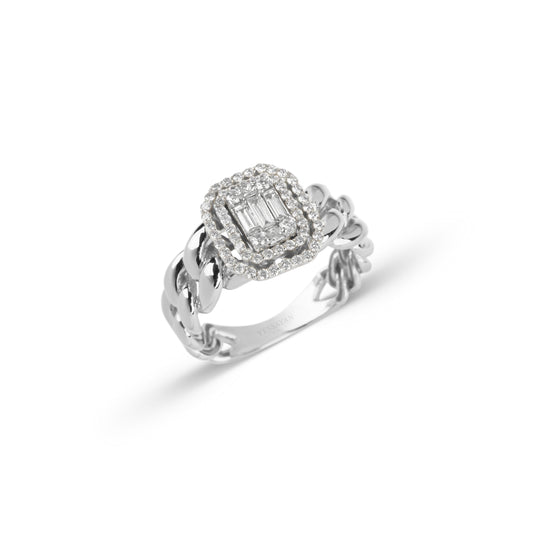 Double Frame Cuban Chain Diamond Ring