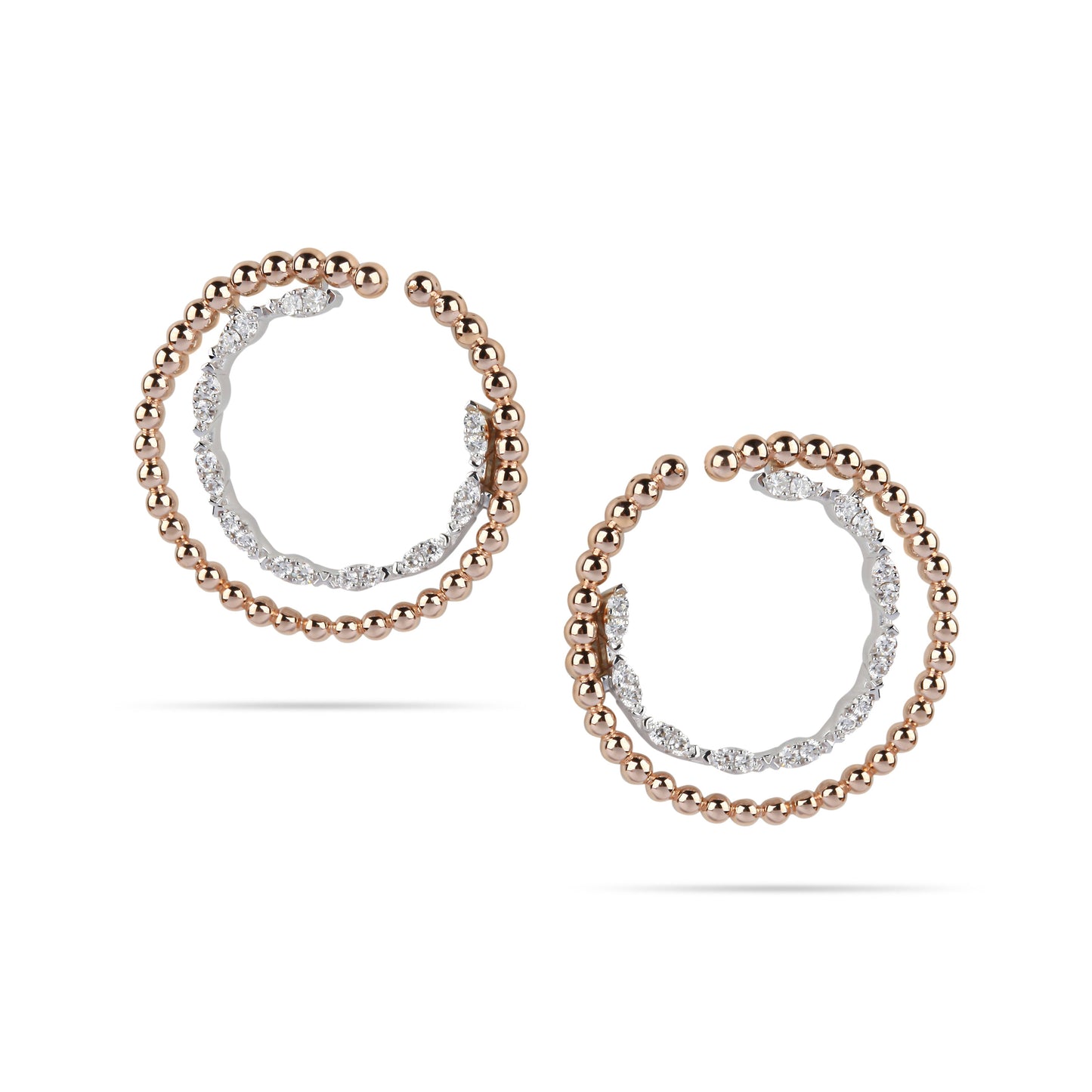 Two-Tone Beaded & Diamond Hoop Earrings Media  | Online Shopping