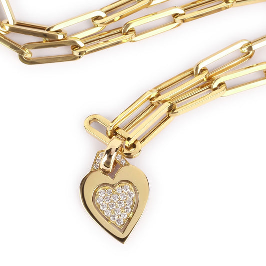 Long Chain Necklace With Diamond Heart Charm