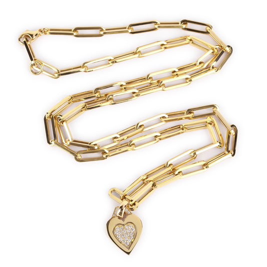 Long Chain Necklace With Diamond Heart Charm