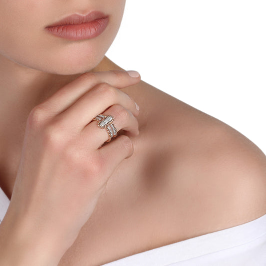 Double Layer Yellow Gold & Diamond Ring | diamond jewelers | diamond rings