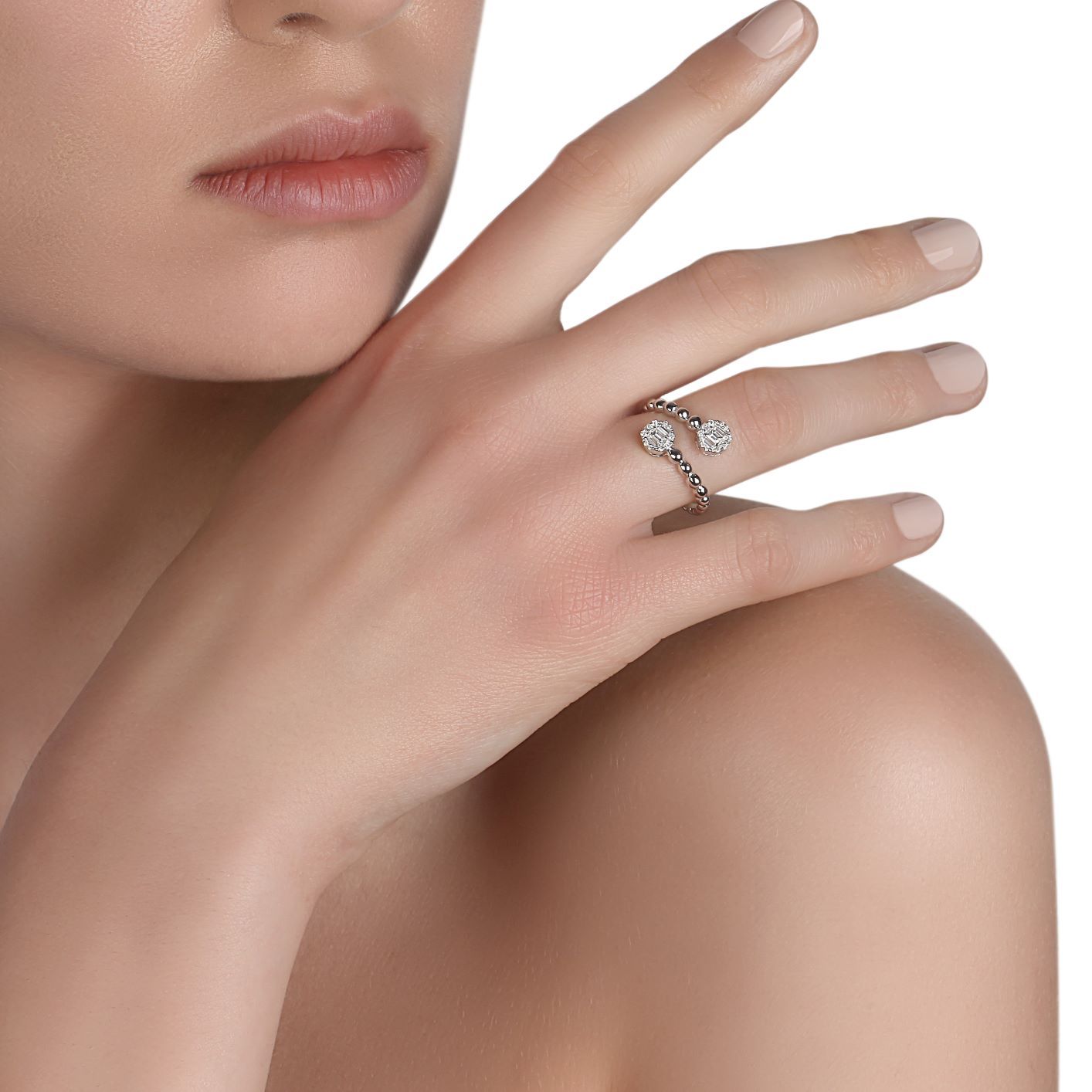 Double Diamond Beaded Band Ring | jewelry online store | diamond rings