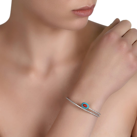 Turquoise, Coral, & Diamond Cuff | Turquoise, Coral, & Diamond Cuff