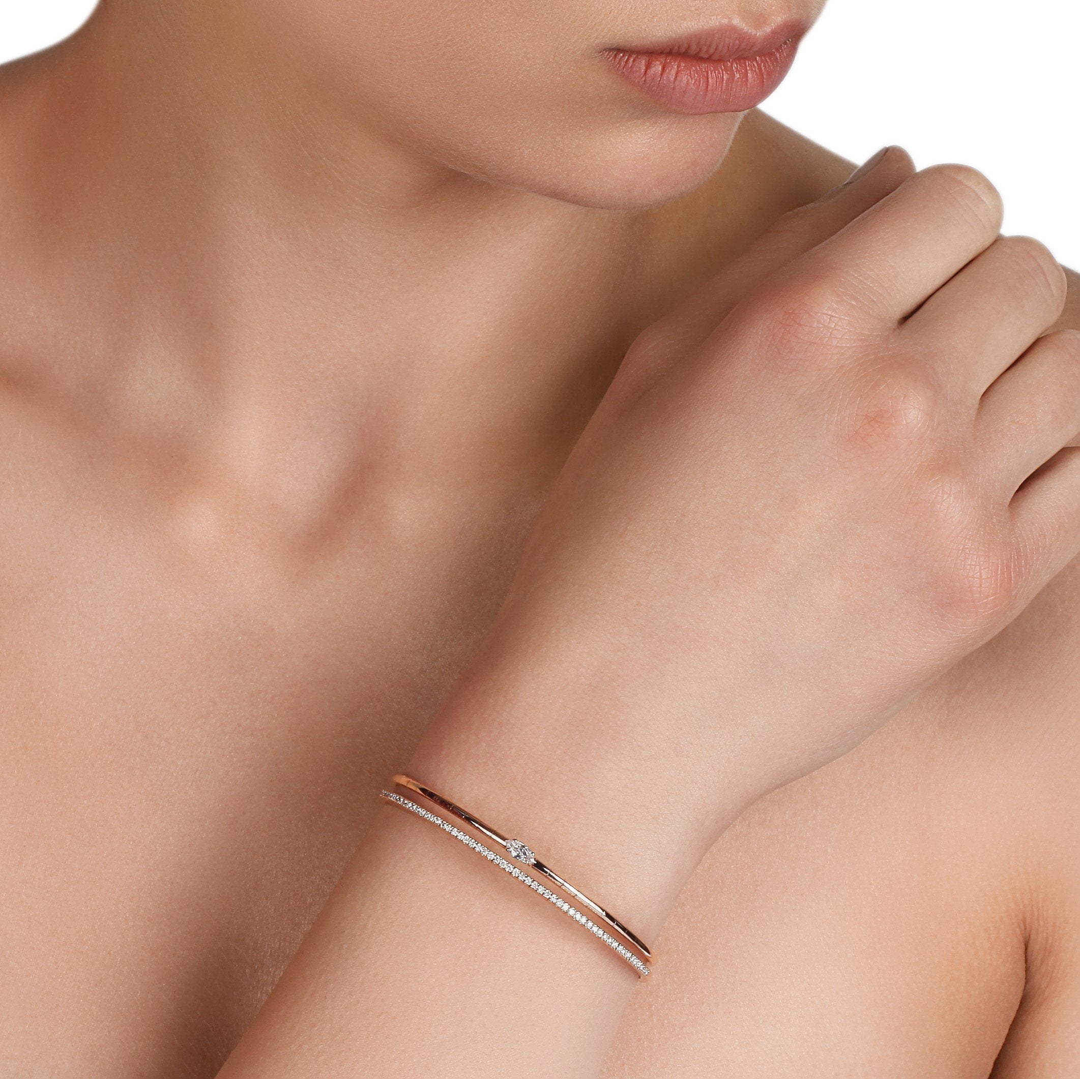 Rose Gold Double Band Diamond Cuff