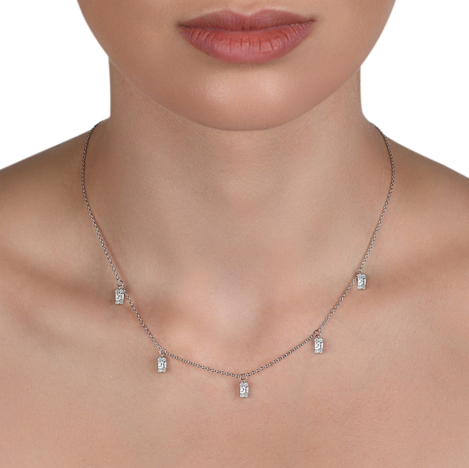 Drop Baguette Diamond Charm Necklace | Designer Jewellery Online