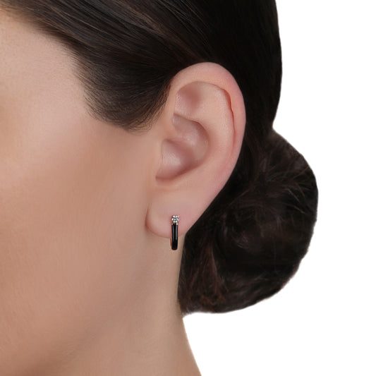 Enamel & Diamond Huggie Earrings | Diamond Store Online