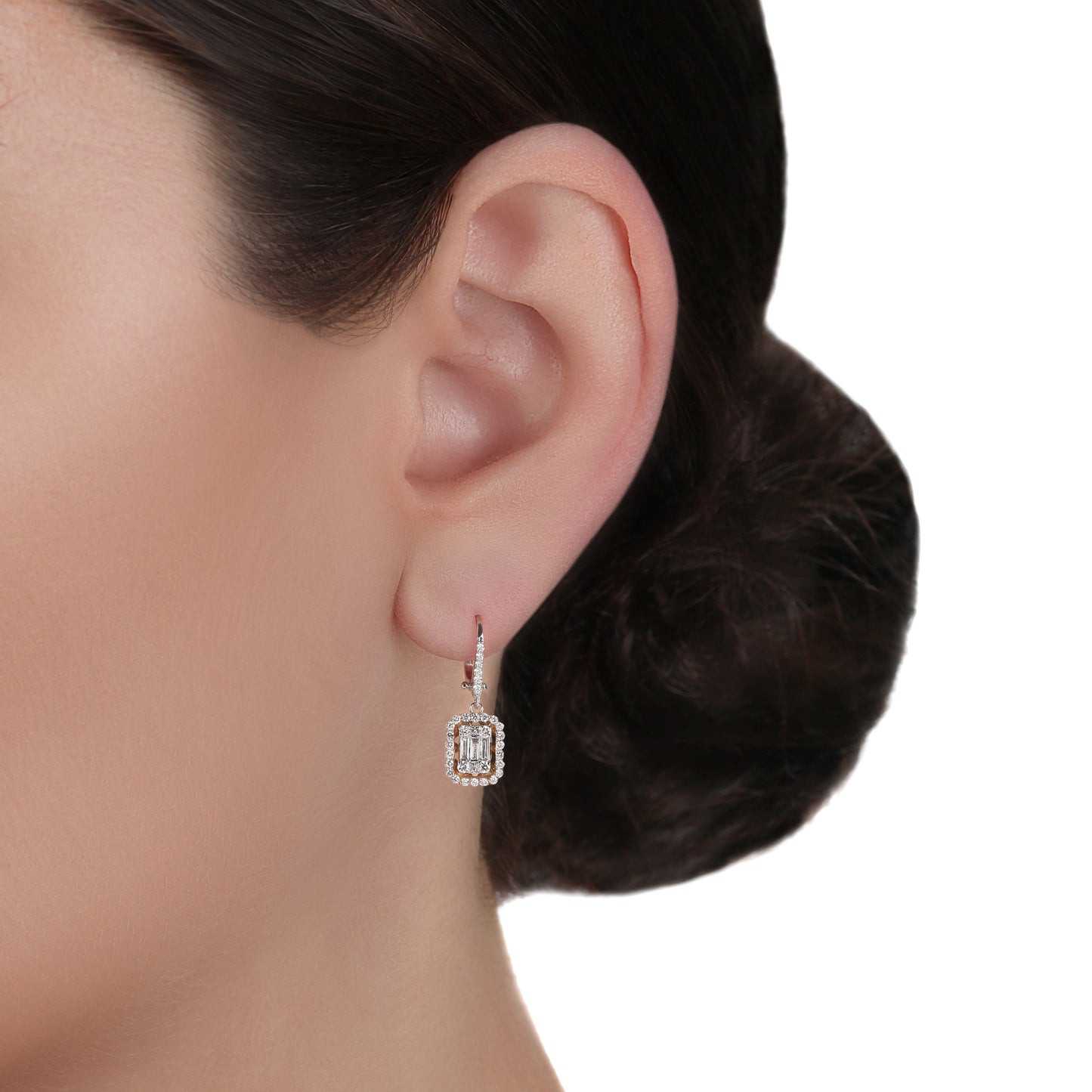  Small Two-Tone Illusion Drop Diamond Earrings | Shopping Website