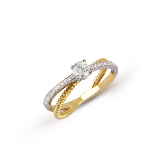Two-Tone Band Solitaire Diamond Ring