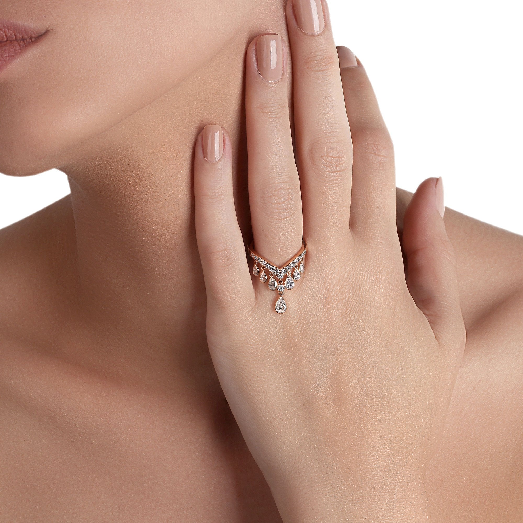 Buy 0.45 Carat (ctw) 18k Rose Gold Round Diamond Ladies Bridal Halo Style Engagement  Ring With Wedding Band Set 1/2 CT Online at Dazzling Rock