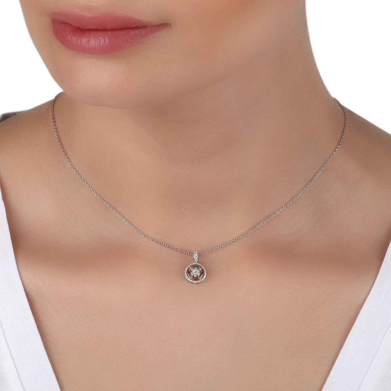 Two-Tone Double Frame Illusion Diamond Necklace | Diamond Necklace