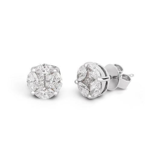 Large Diamond Illusion Stud Earrings  | Diamond set online