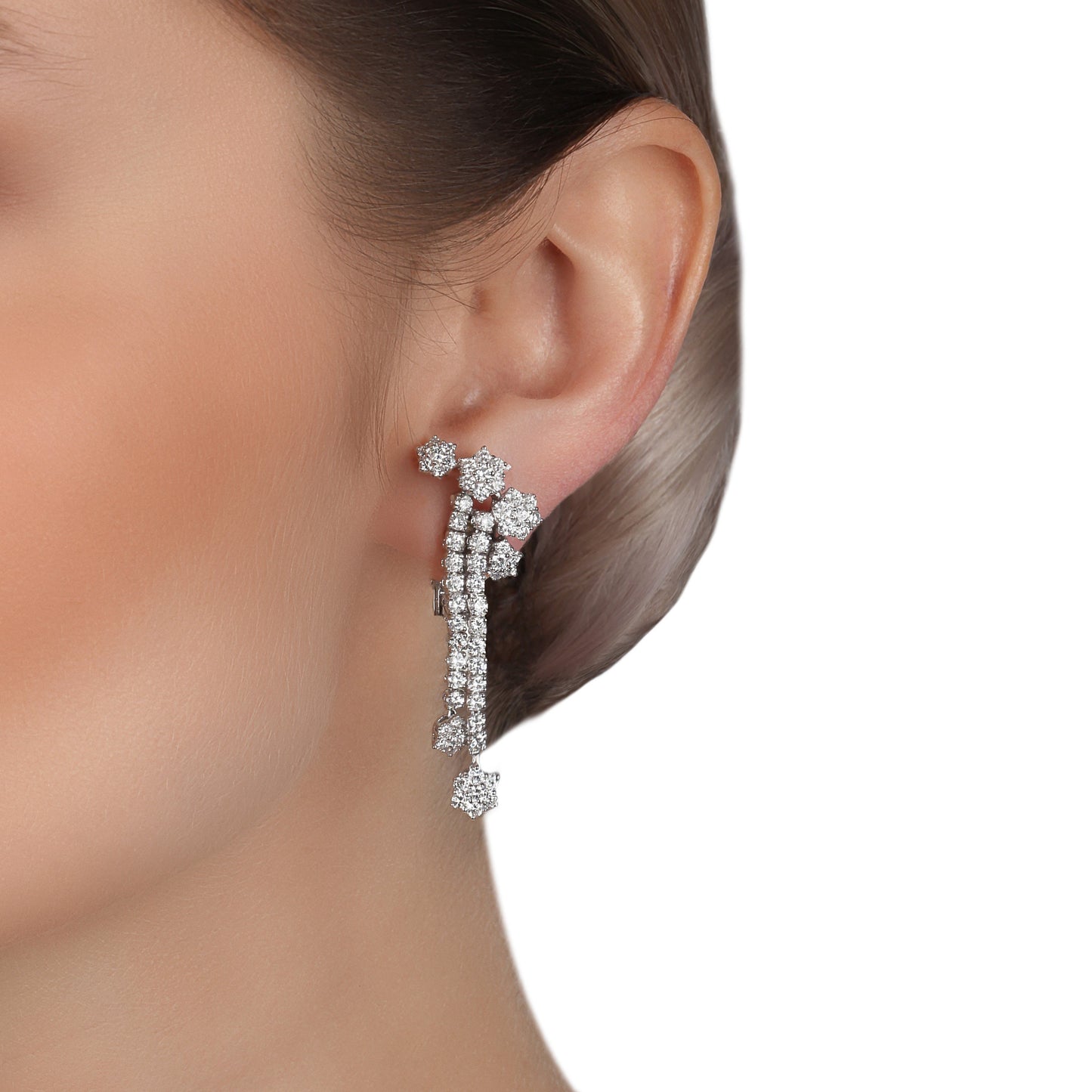 Flower Double Drop Diamond Earrings | Order earrings online 