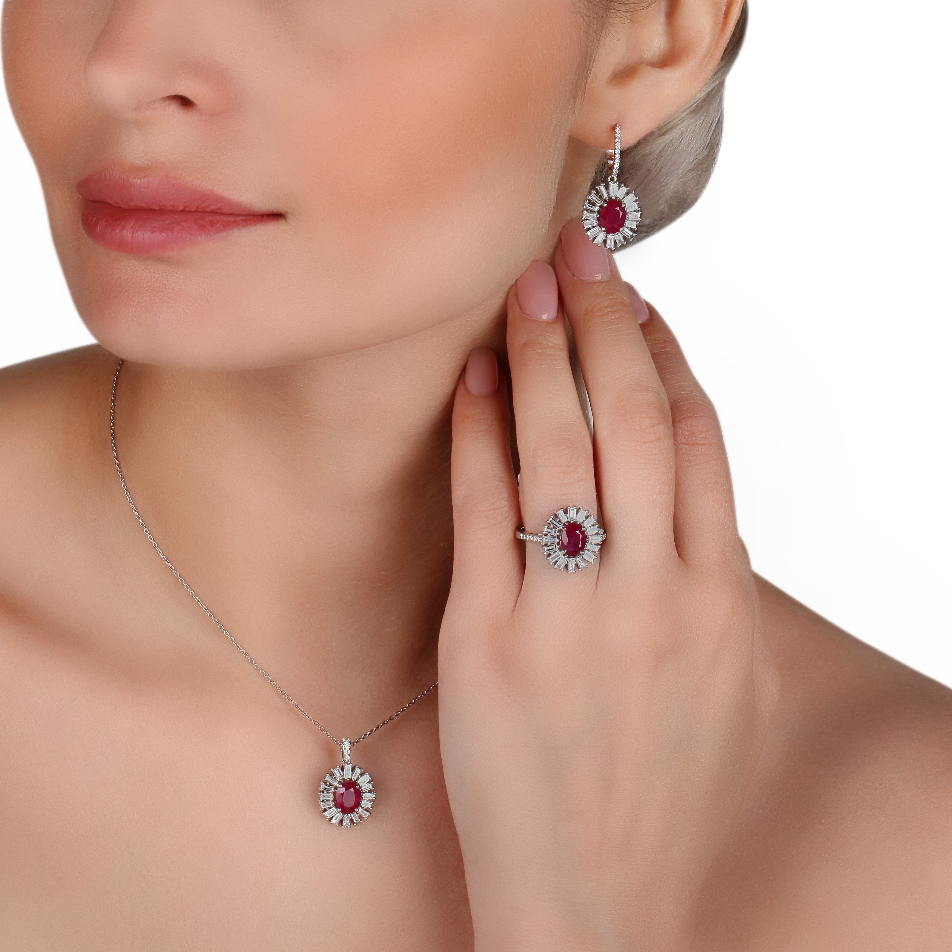 Ruby baguette earrings deals