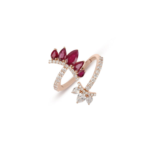 Pear Rubies & Diamond Yellow Gold Ring | jewelry online store | diamond rings
