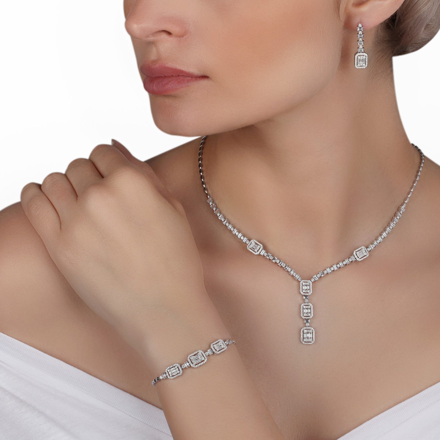 Emerald Cut illusion Diamonds Necklace | Diamond Necklace 