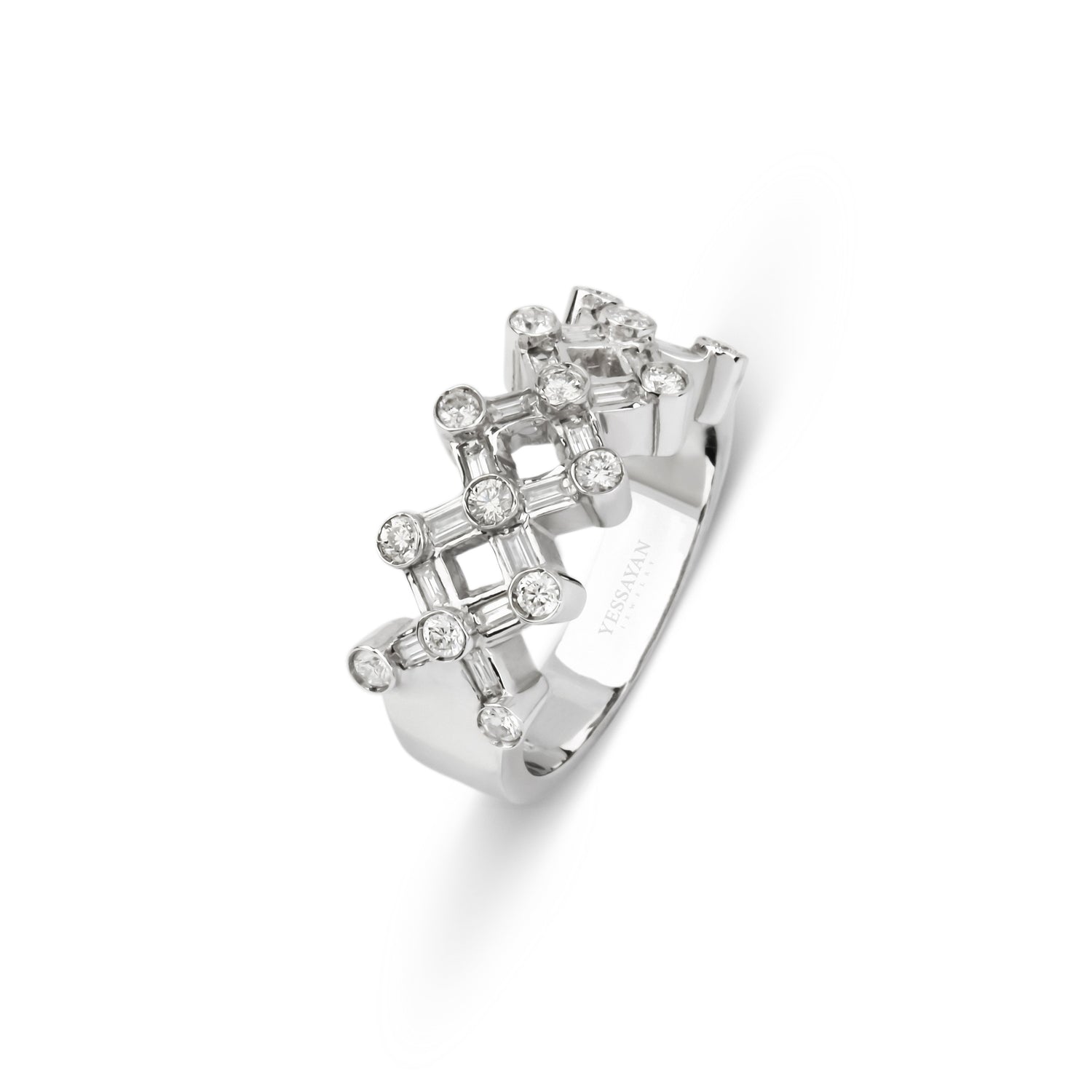 Cross Shaped Baguettes & Round Diamonds Ring | diamond ring | buy jewellery online