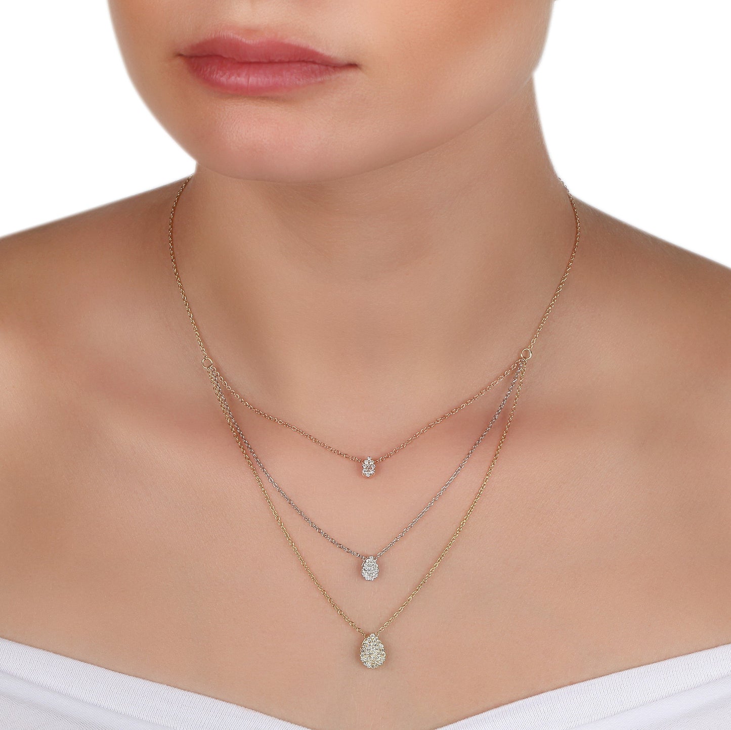 Three-Tone Layer Illusion Pear Diamond Necklace | Diamond Necklace | Ladies Diamond Necklace