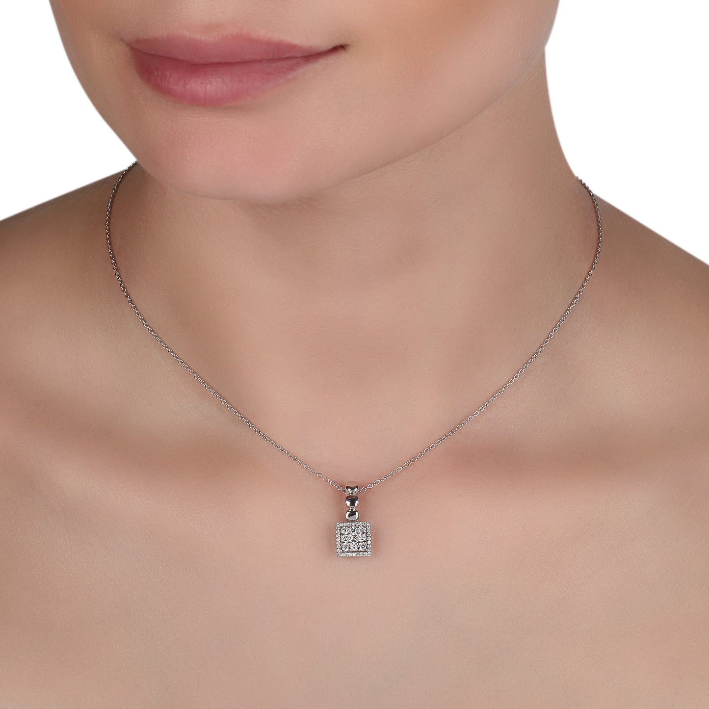 Diamond Square Pendant Necklace | Diamond Necklace | Diamond Gold Necklace