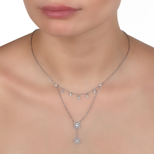 Layer Mixed Cut Diamond Lariat Necklace | Diamond Necklace