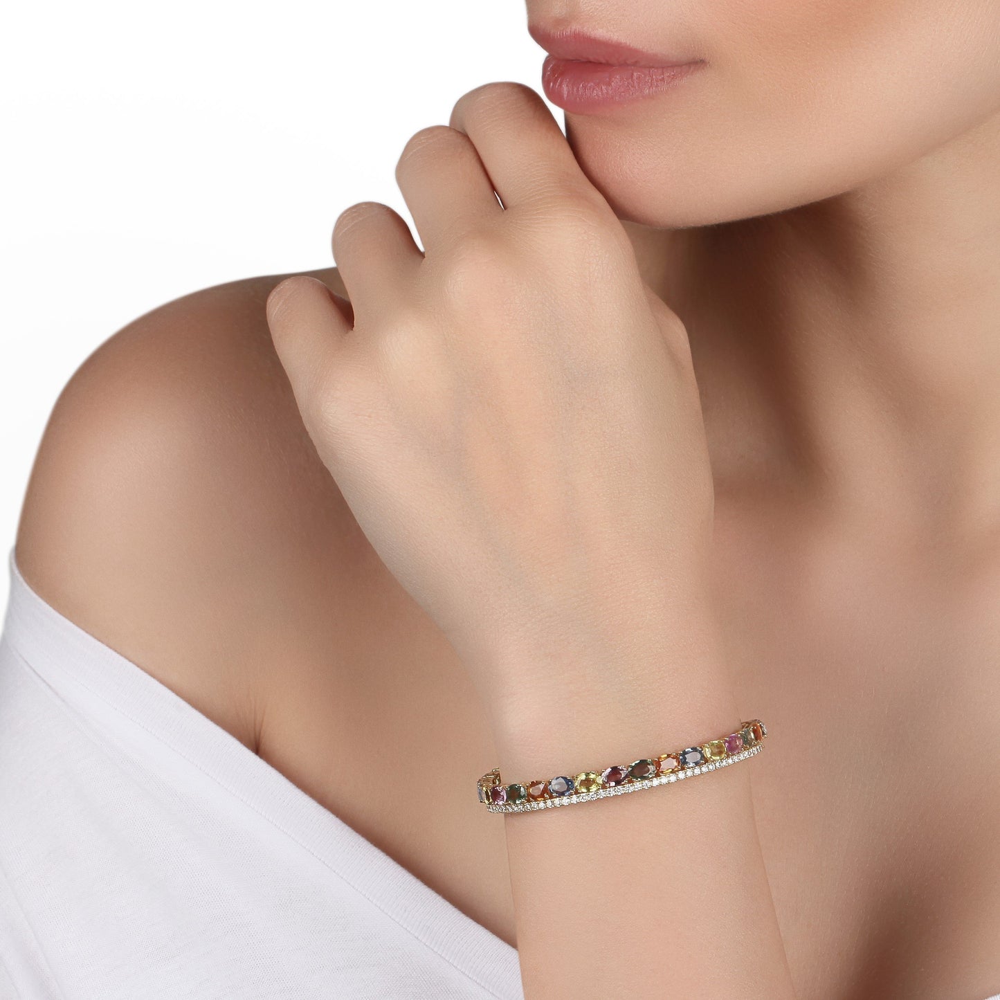 Thin Colorful Sapphire & Diamonds Cuff Bracelet | Bracelet Chain Online