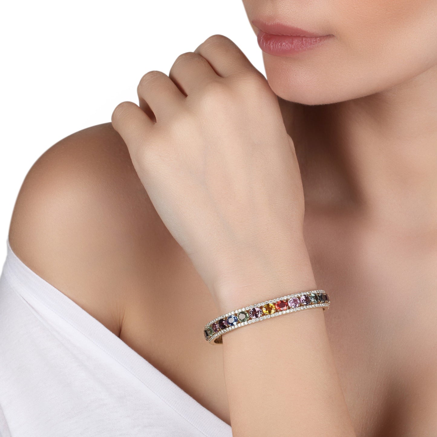 Colorful Sapphire & Diamonds Cuff Bracelet | best jewellery stores | diamond bracelet for women