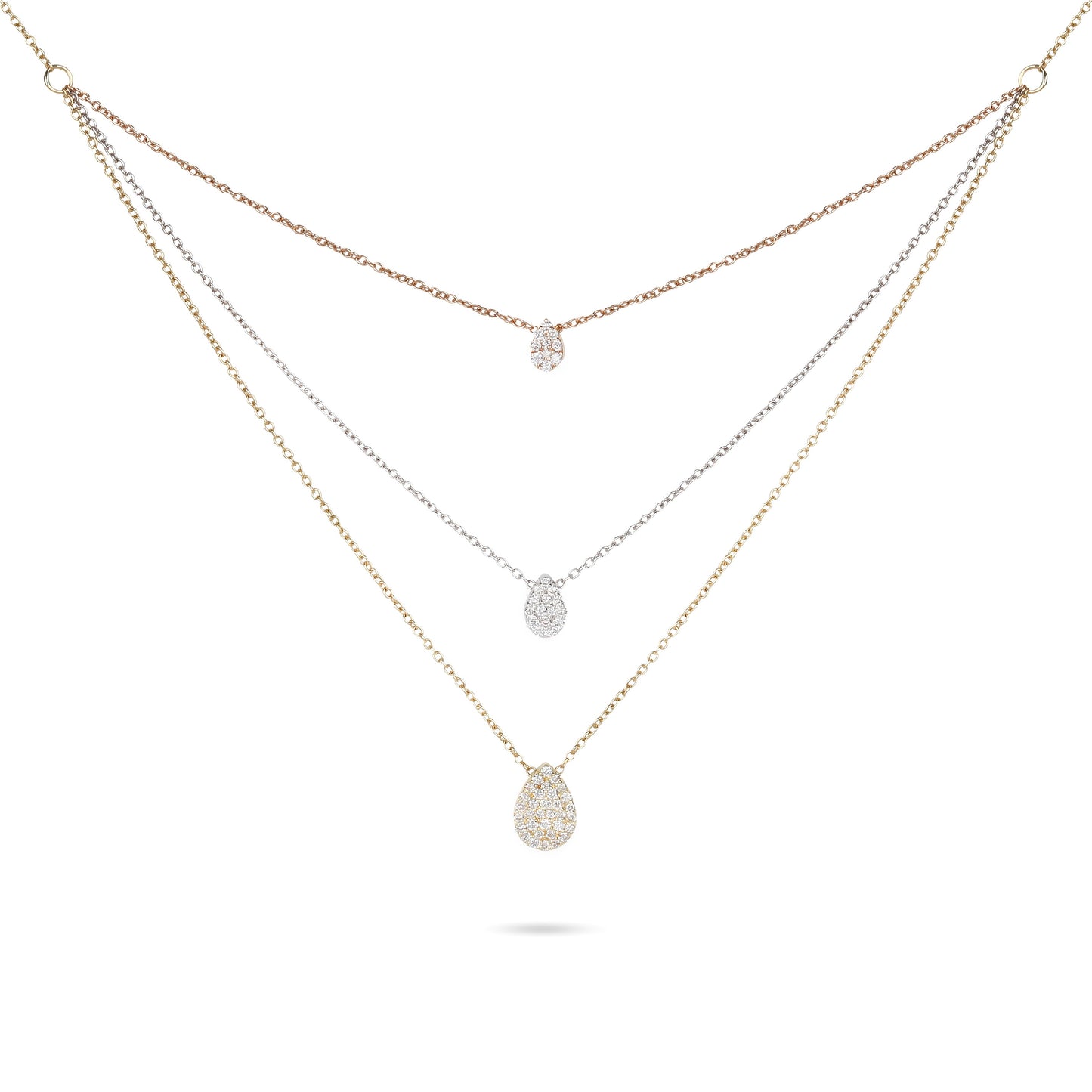 Three-Tone Layer Illusion Pear Diamond Necklace | Diamond Necklace | Diamond Jewellery Necklace