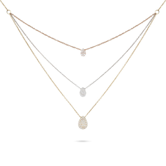 Three-Tone Layer Illusion Pear Diamond Necklace | Diamond Necklace | Diamond Jewellery Necklace