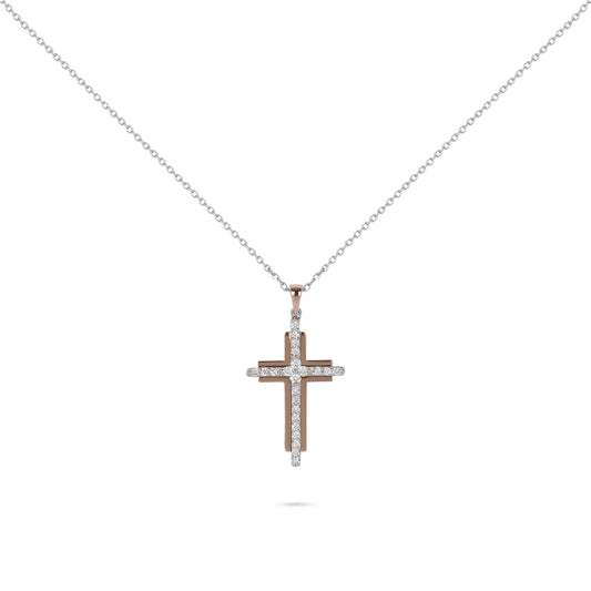 Two-Tone Cross Diamond Necklace | Diamond Necklace | Diamond Gold Necklace