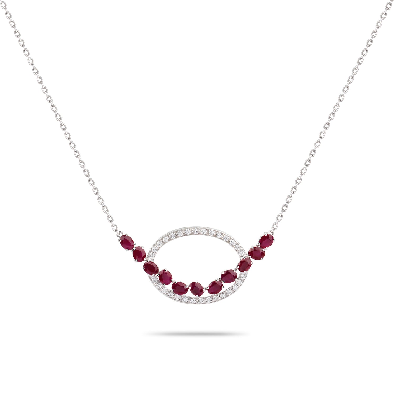 Oval Ruby & Diamond Necklace | Diamond Necklace | Jewellery Website