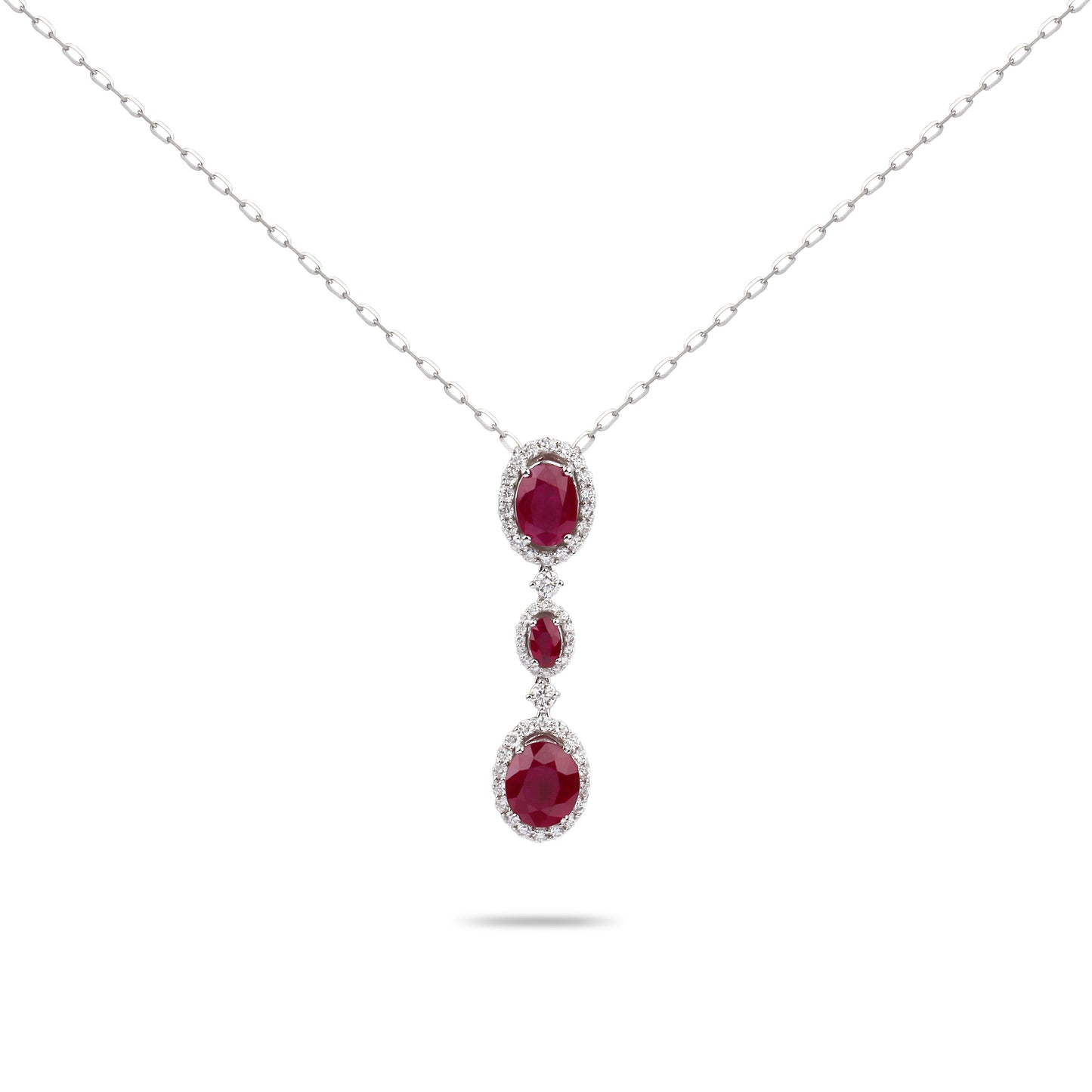 Ruby & Diamond Drop White Gold Necklace | Diamond Necklace | Diamond Necklace Online