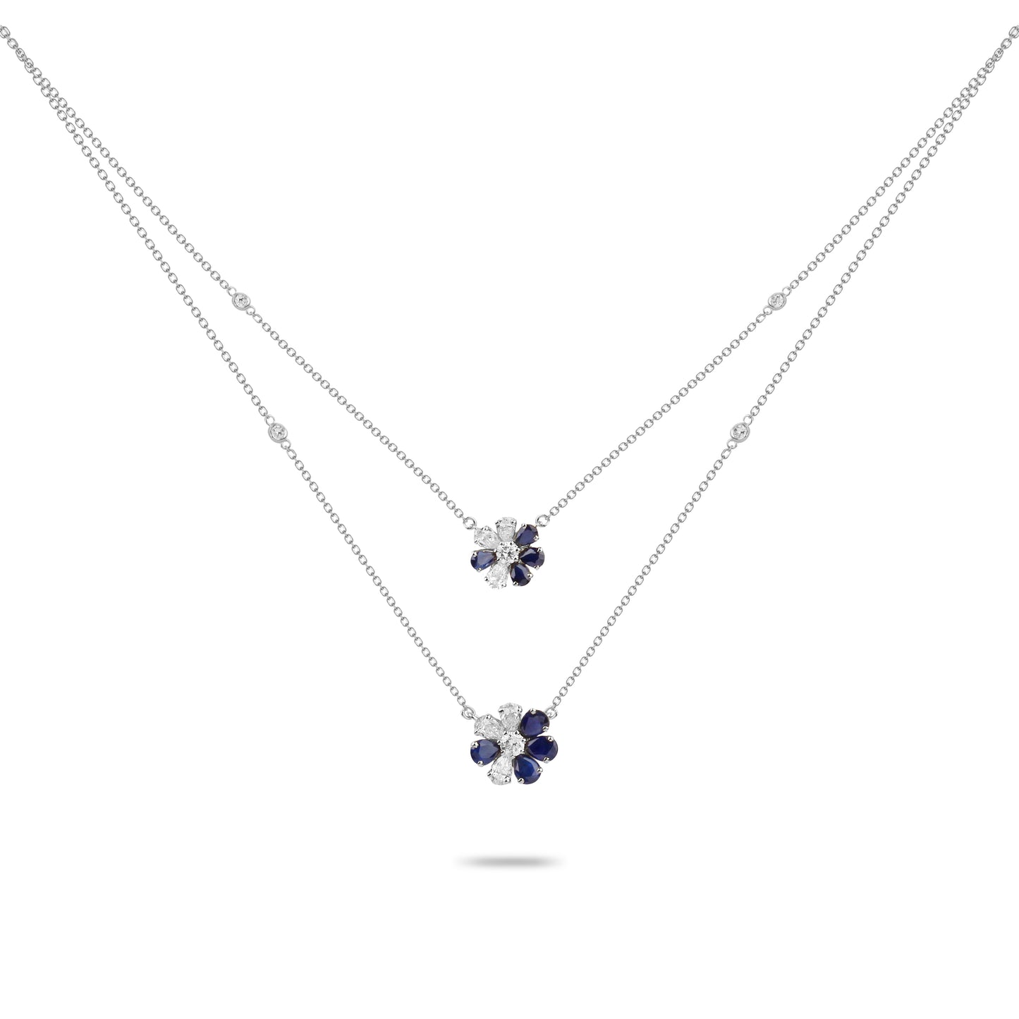 Flower Sapphire & Diamond Double Layer Necklace