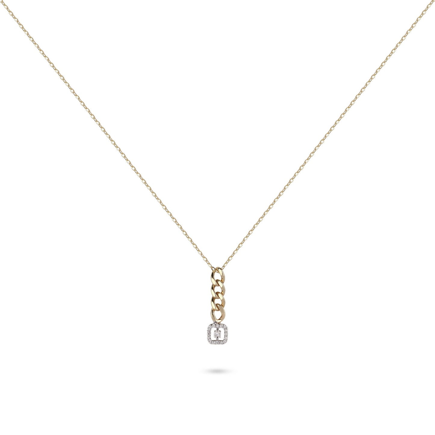 Cuban Link Diamond Princess Pendant Necklace