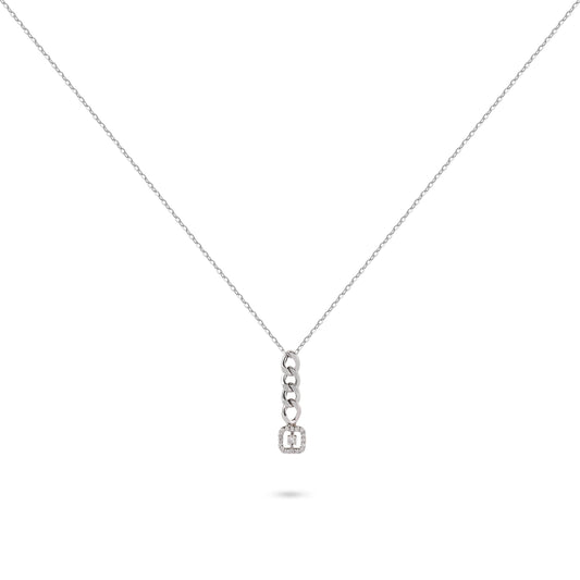 Cuban Link Diamond Princess Pendant Necklace