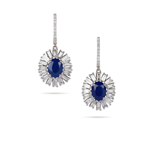Sapphire & Baguette Frame Diamond Earrings