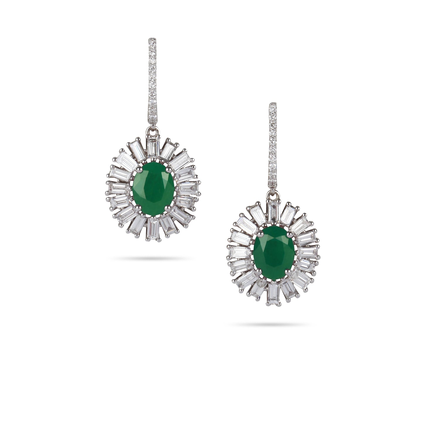 Emerald & Baguette Frame Diamond Earrings