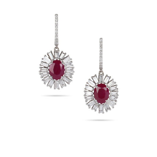 Baguette Frame Ruby Diamond Earrings | Order Diamond Earrings