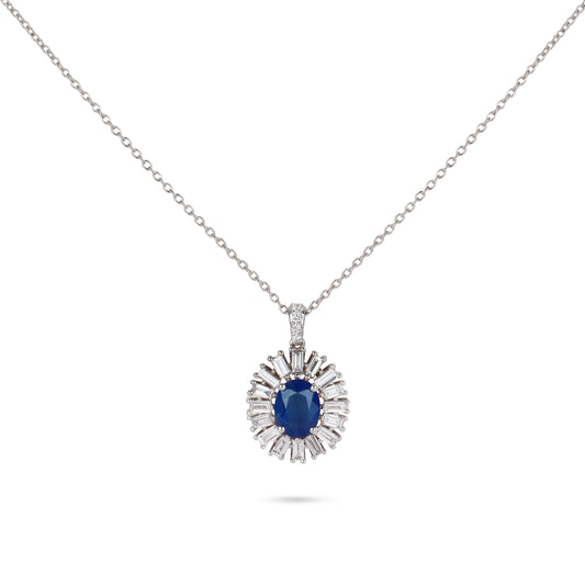 Sapphire & Baguette Frame Diamond Necklace
