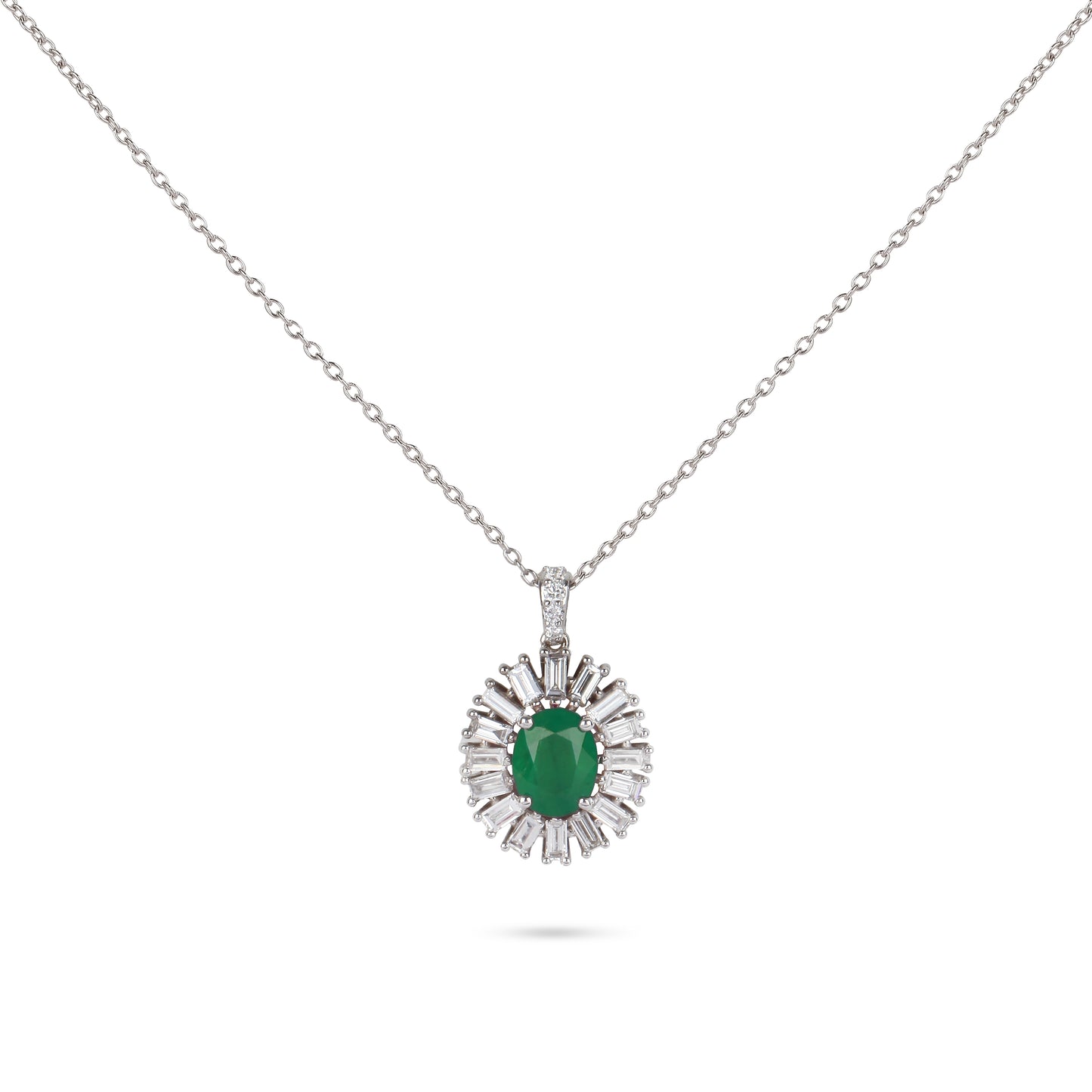 Emerald & Baguette Frame Diamond Necklace