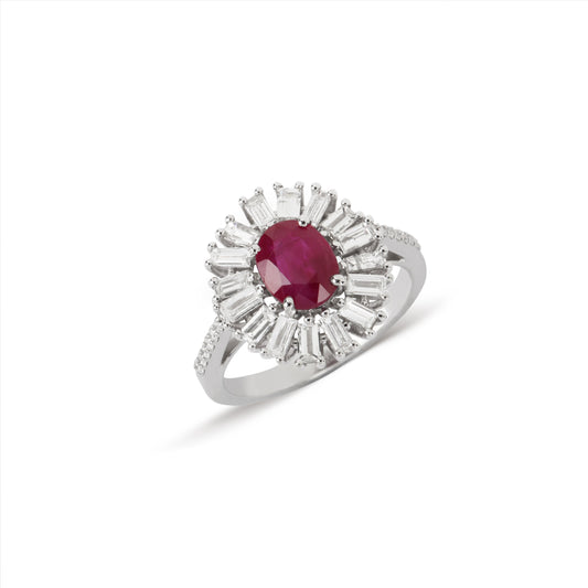 Baguette Frame Ruby Diamond Ring | Buy Jewelry online in UAE | Solitaire ring in Dubai